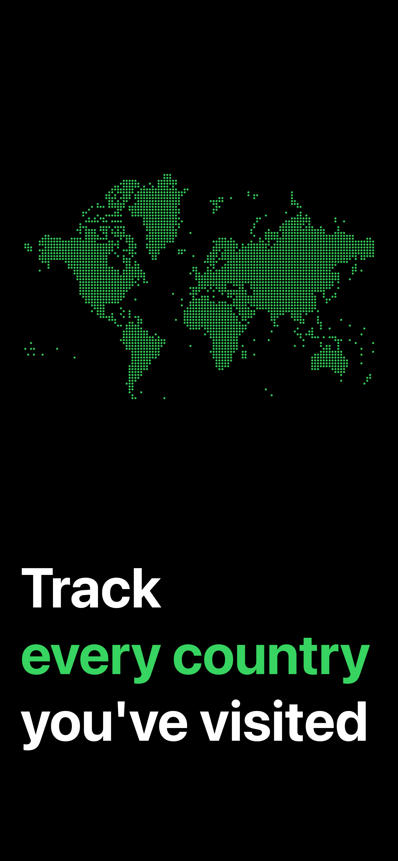 Dotted travel tracker showing world dot map of countries visited