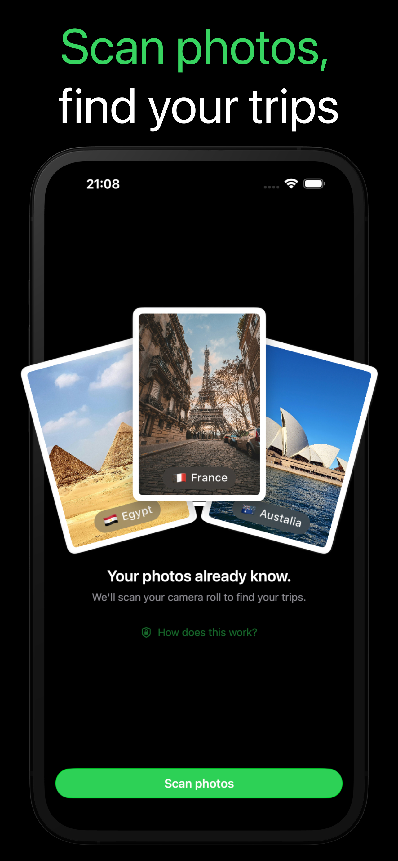 Dotted scanning camera roll photos to find trips automatically